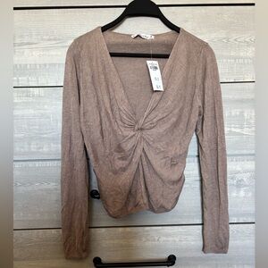 Abercrombie & Fitch Taupe Knot-Front Long Sleeve Top